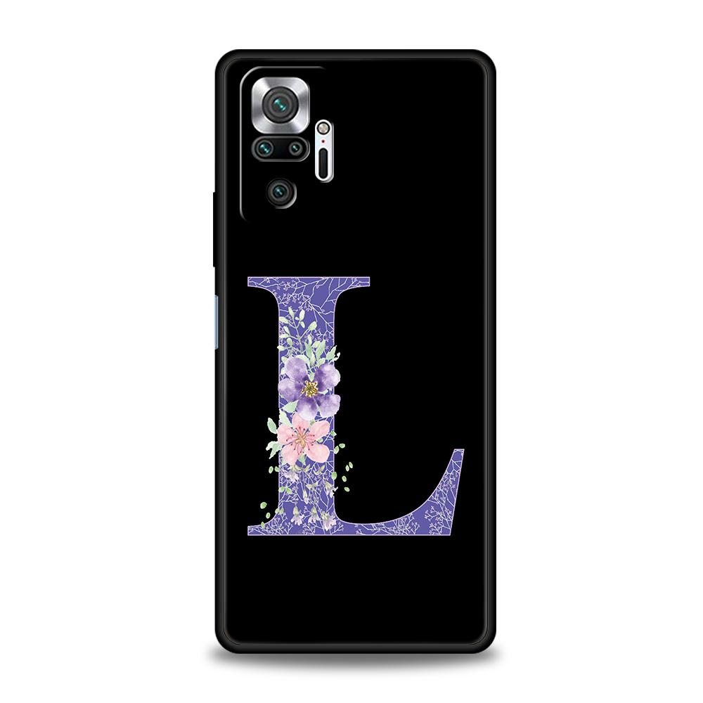 Initial Letter Retro Purple Flower Phone Case For Xiaomi Redmi Note 14 5G 13 12 10 11 Pro Plus 4G 14C 13C 12C 10C 9C TPU Cover