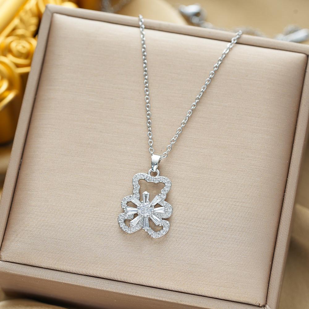 

Титановая сталь, циркон, ожерелье с медведем, с позолоченной медью и микро-паве из бриллиантов для изысканного стиля