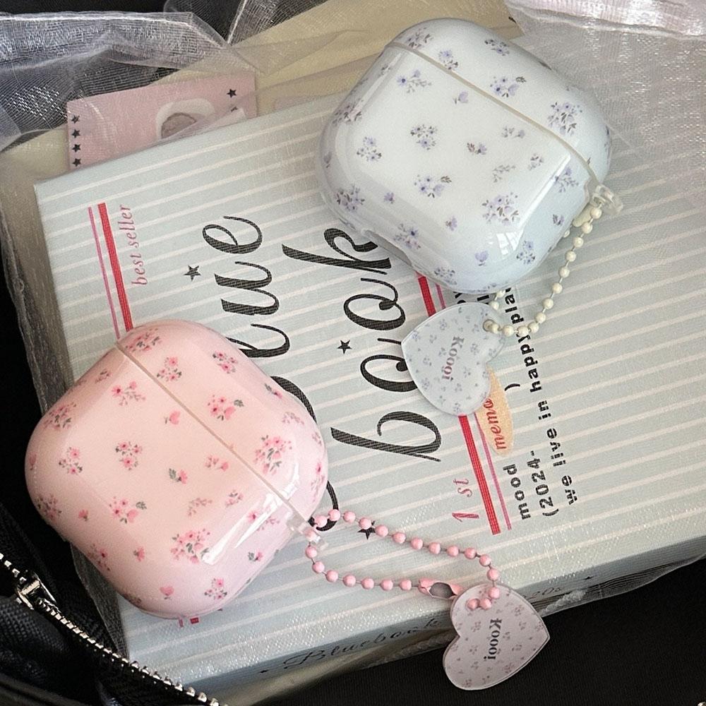 Cute Simple Fresh Flower Gloss Soft Shell Fashion Heart Pendant Suitable Girl Earphone Protection Case for AirPods 1 2 3 4 Pro 2