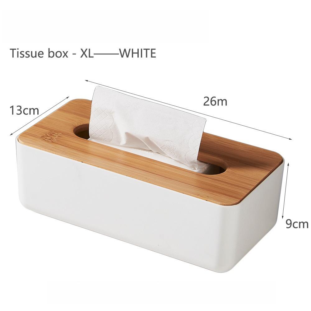 

Bamboo Lid Plastic Tissue Box Organizer Rectangular Paper Towel Holder for Living Room Bathroom Kitchen Storage белый