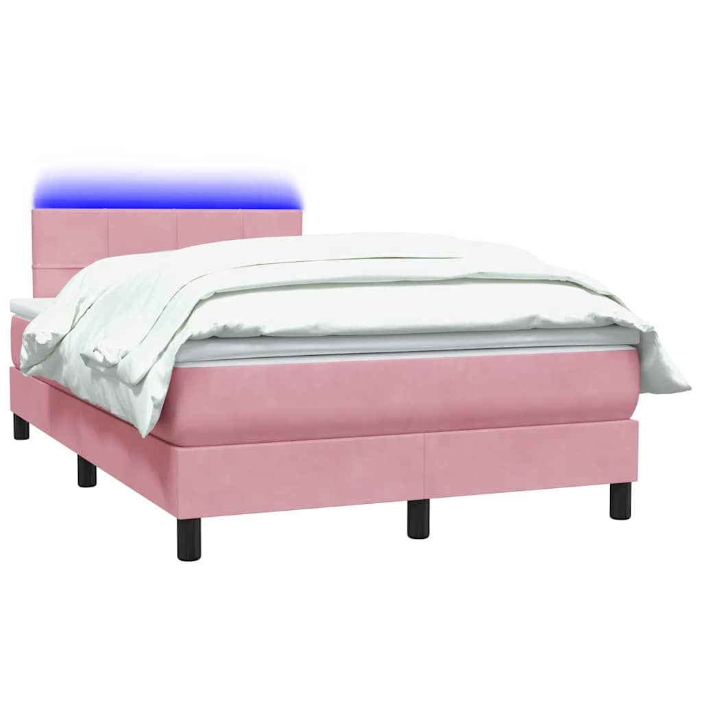 Box Spring Bed with Mattress & LED Lighting Pink 120 X 220 Cm Velvet