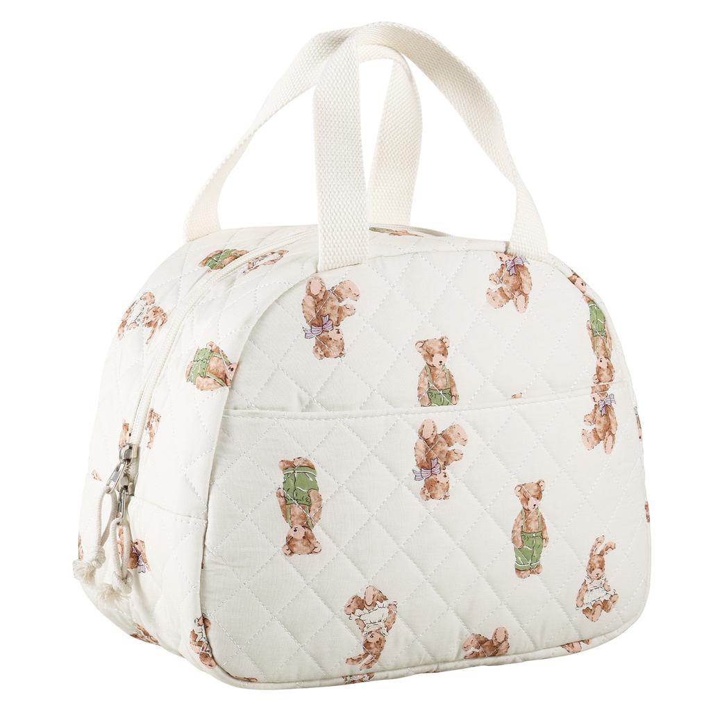 Lunch Bag with Handle for Women Reusable Lunch Tote Bag with Double Zippers and Outside Pocket for Work School Travel Picnic