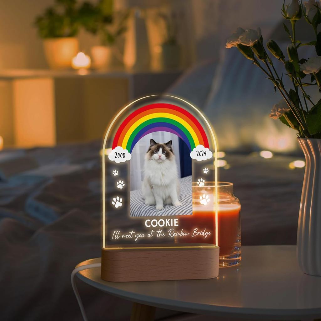 Personalized Dog Cat Memorial Acrylic Photo Plaque Custom Picture Name Date Engraved Sympathy Gift 2 Designs Rainbow Bridge Pet