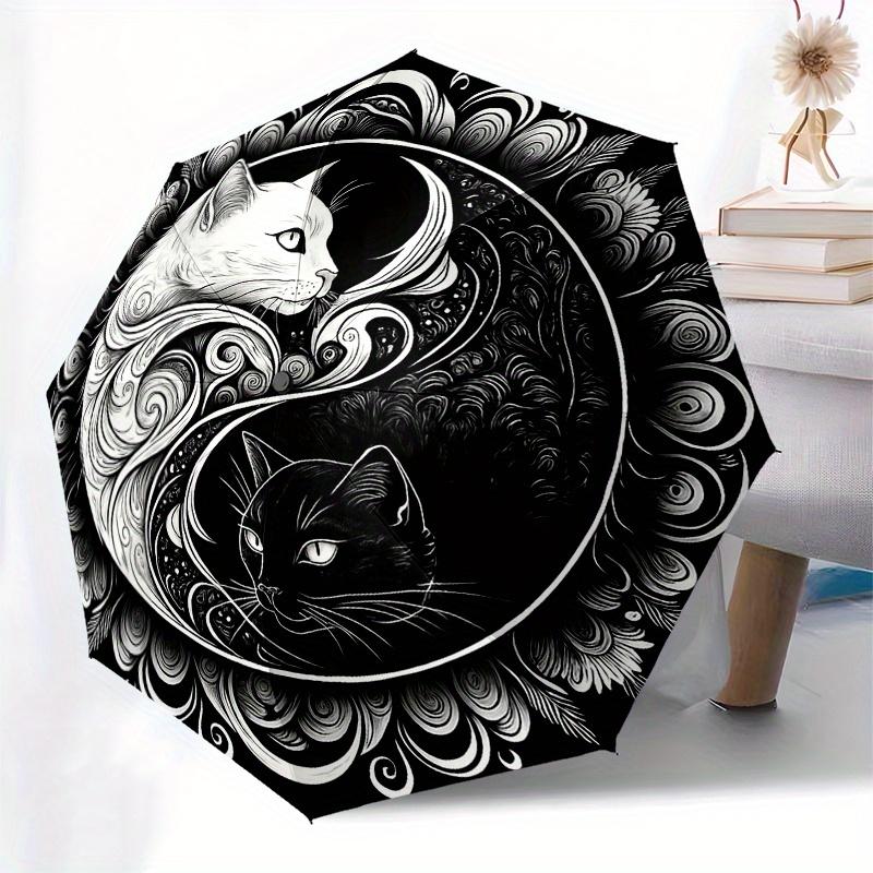 Yin Yang Katzen: Ein einzigartiges Schwarz-Weiß-Kunstwerk für Ihre WohnkulturRegenschirm, Tragbarer 3-fach Kompakter Regenschirm für Männer & Frauen Geschenk
