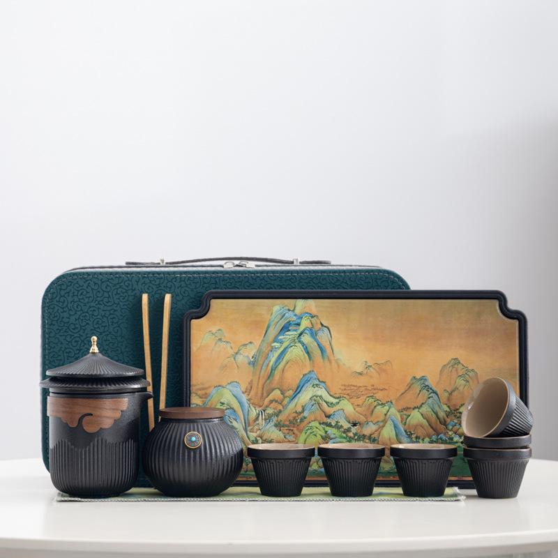 Merchandise Palace Style Forbidden City Ceramic Portable Travel Tea Set Dry Tea Tray Business Mid-Autumn Festival Gifts