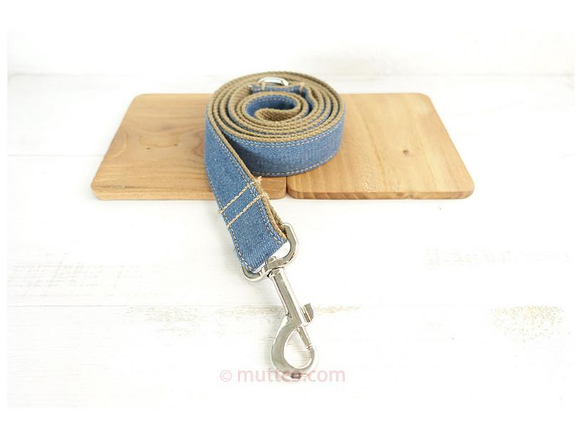 Custom Brown Denim Dog Leash and Collar Set