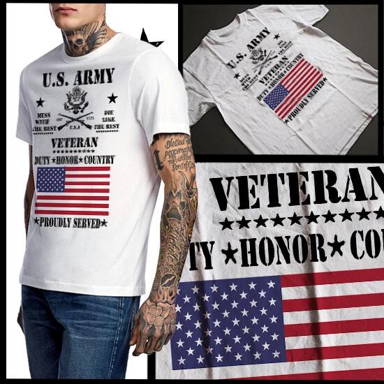 

Army Combat Vet T-Shirt Veterans Day US Flag Duty Honor Courage American Warrior S