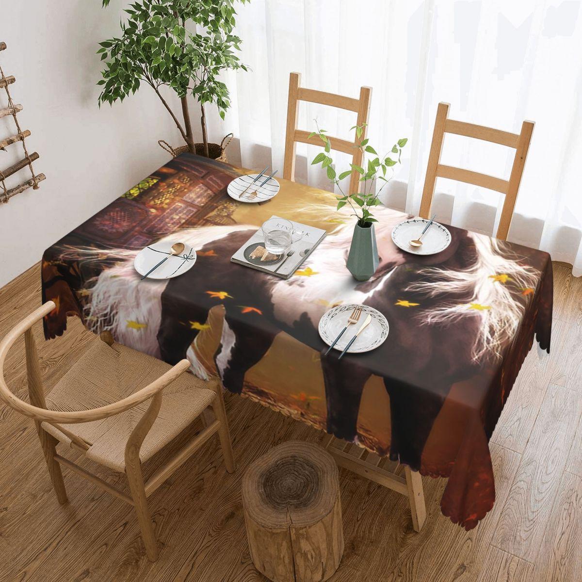 Bruine Paardenkudde Rennen Galopperen Dierenliefhebbers Humor Rechthoekig Tafelkleed Oliebestendige Tafelhoes voor Eetgelegenheden Tafelkleed 137x183cm