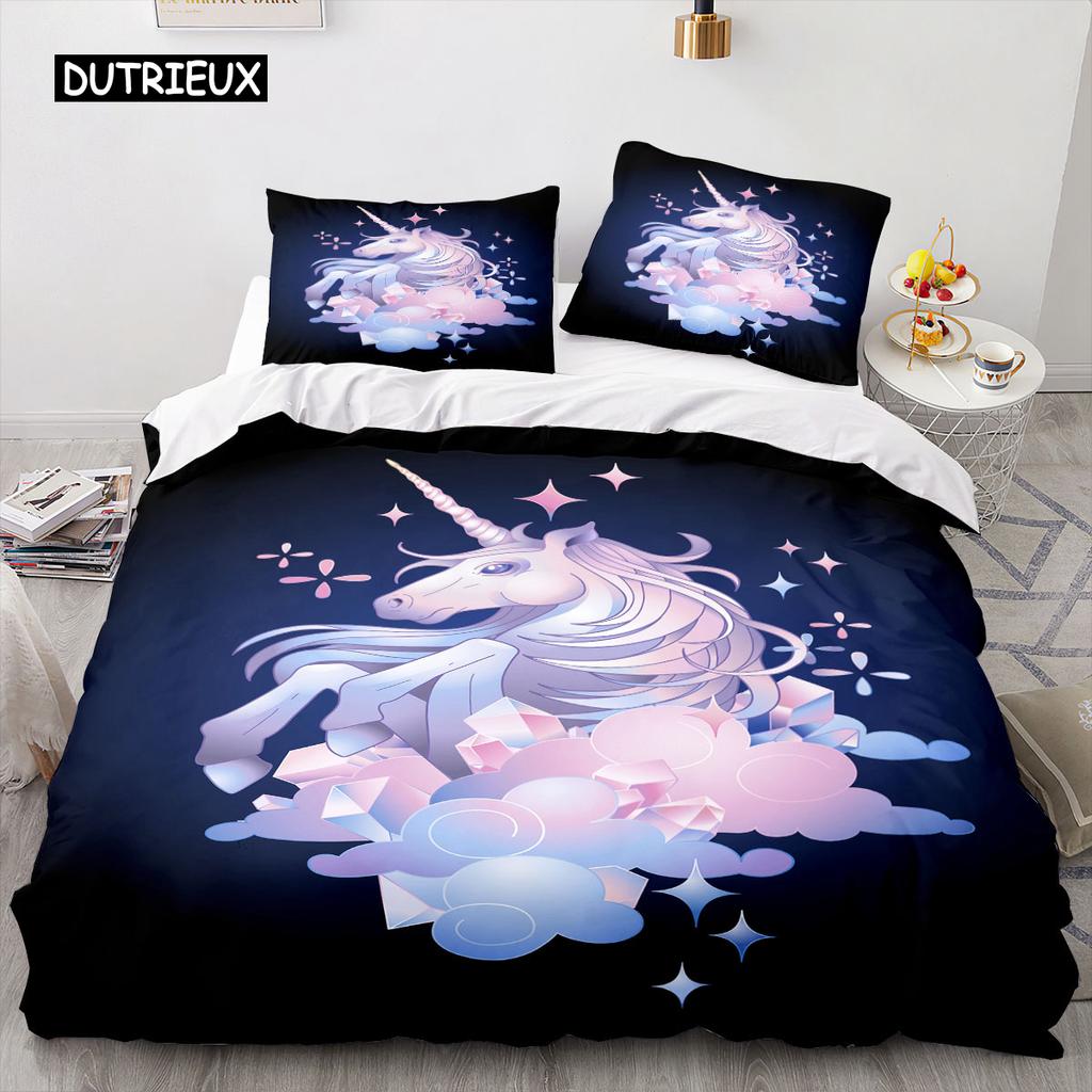 Cartoon Horse Duvet Cover 3D Anime Bedding Set for Kids Girls Soft Microfiber Quilt Cover with Zipper Closure