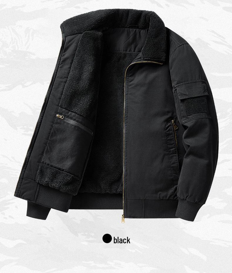 Herren-Arbeitsjacke aus Lammwolle - Dicke, Warme Baumwolljacke mit Samtfutter, Reverskragen, Herbst/Winter Freizeit-Oberbekleidung.