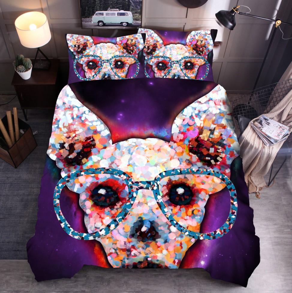 

Print Lovely Cartoon Dachshund Bedding Set Printed Cute Pink Purple Glasses Dog Duvet Cover Sets For Girl Bedclothes Cover Bed 8 EU Single(135*200cm)3pcs
