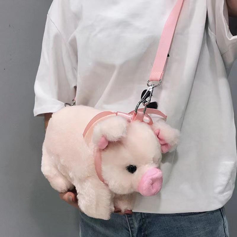 Women Cartoon Cute Fluffy Pink Pig Bag Animal Crossbody Bag Shoulder Bag