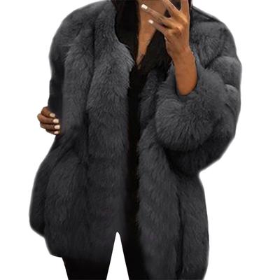 (SU)Women's Round Neck Cardigan Long Sleeve Plush Fashion Temperament Coat