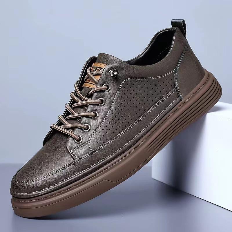 Fashion New Cow Leather Hollow Platform Sneakers for Men Designer New Big Size Casual Men's Board Shoes Fashion Light Zapatos De Hombre
