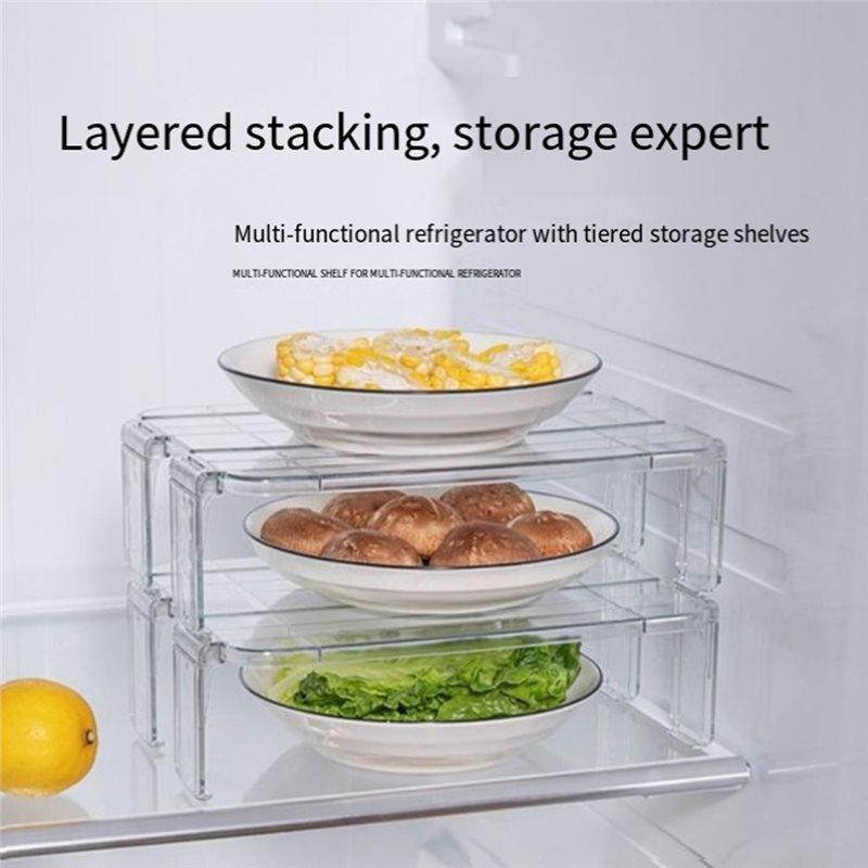 AT19-Kitchen Counter Shelf Rack 2-Pack Transparent Refrigerator Storage Organizers, Stackable For Food Spice Bottle Storage