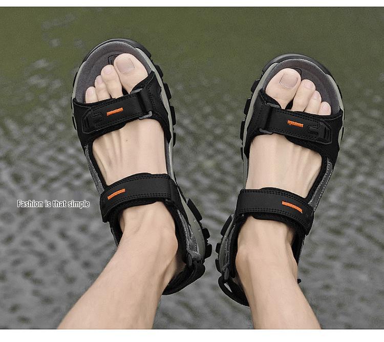 Men's Summer Velcro Cowhide Sandals: First-Layer Beach & Outdoor Wear