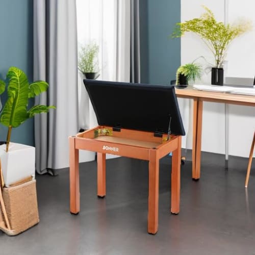 Donner Wooden Piano Stool with Sheet Music Storage, Keyboard Bench, Stable, Comfortable, Sturdy, Non-Slip, 140kg Weight Capacity, 52cm Wide X 34cm Dee