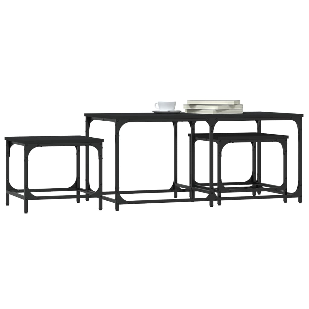  Coffee Tables, One Under the Other, 3 Pcs., Black