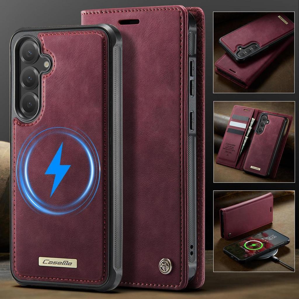 Applicable To Samsung S25 Mobile Phone Case S24Fe Split Flip Leather Case S23Plus Bracket S22 Plug-in Card S20 Magnetic Attraction