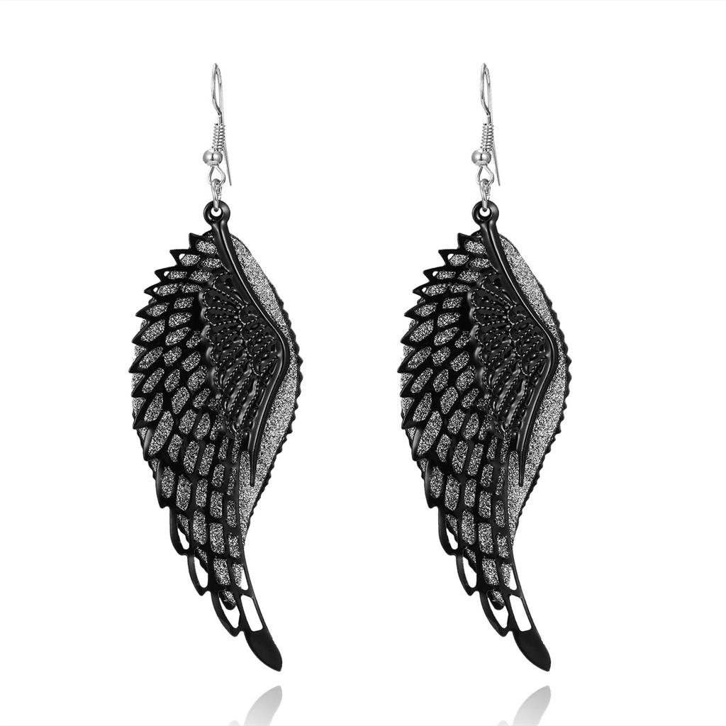 Vintage Punk Black Color Flower Drop Earrings For Women Exaggerated Gothic Geometric Butterfly Heart Wings Earring Party Jewelry
