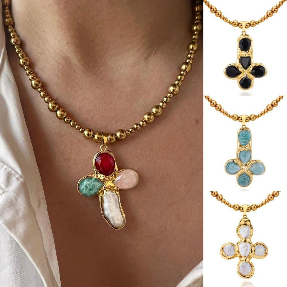 A titanium steel necklace gold plated vintage cross pendant necklace color preserving fashion pendant necklace