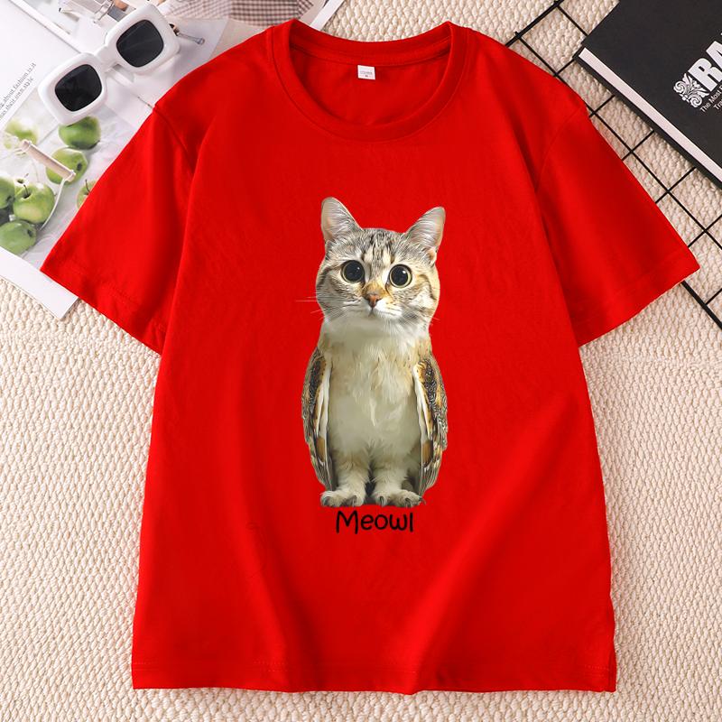 Meowl Cat Owl Tshirt Cute Cat Graphic Tee Unisex Casual Cotton Printed Short Sleeve T Shirt Crewneck Printed Tshirts
