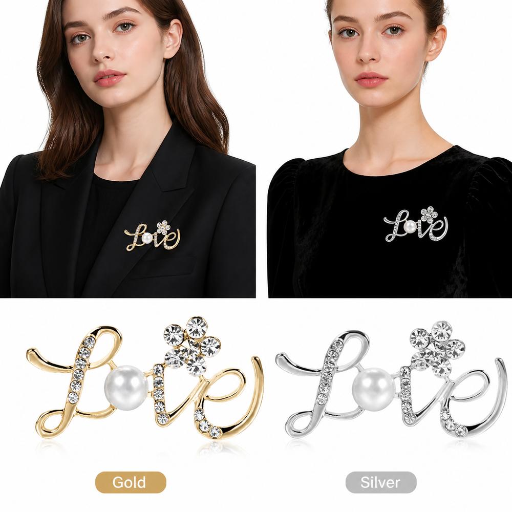 Faux Pearl Love Letter Brooch Decorative Brooch Pins New Lapel Pin Coats Jackets Hats
