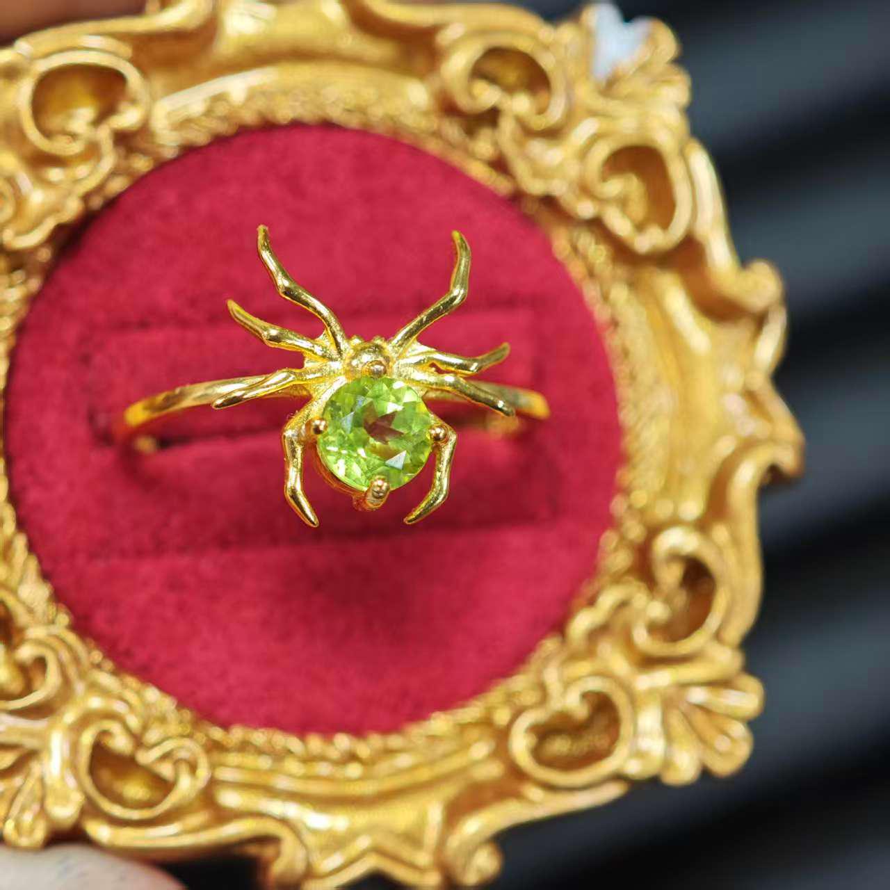 Серебряное кольцо-паук S925 с аметистом, цитрином, перидотом, черным опалом и лунным камнем Adjustable