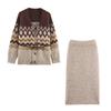 UC&ZA Damen Jacquard-Strick Cardigan & Midi-Rock Set mit Gürtel