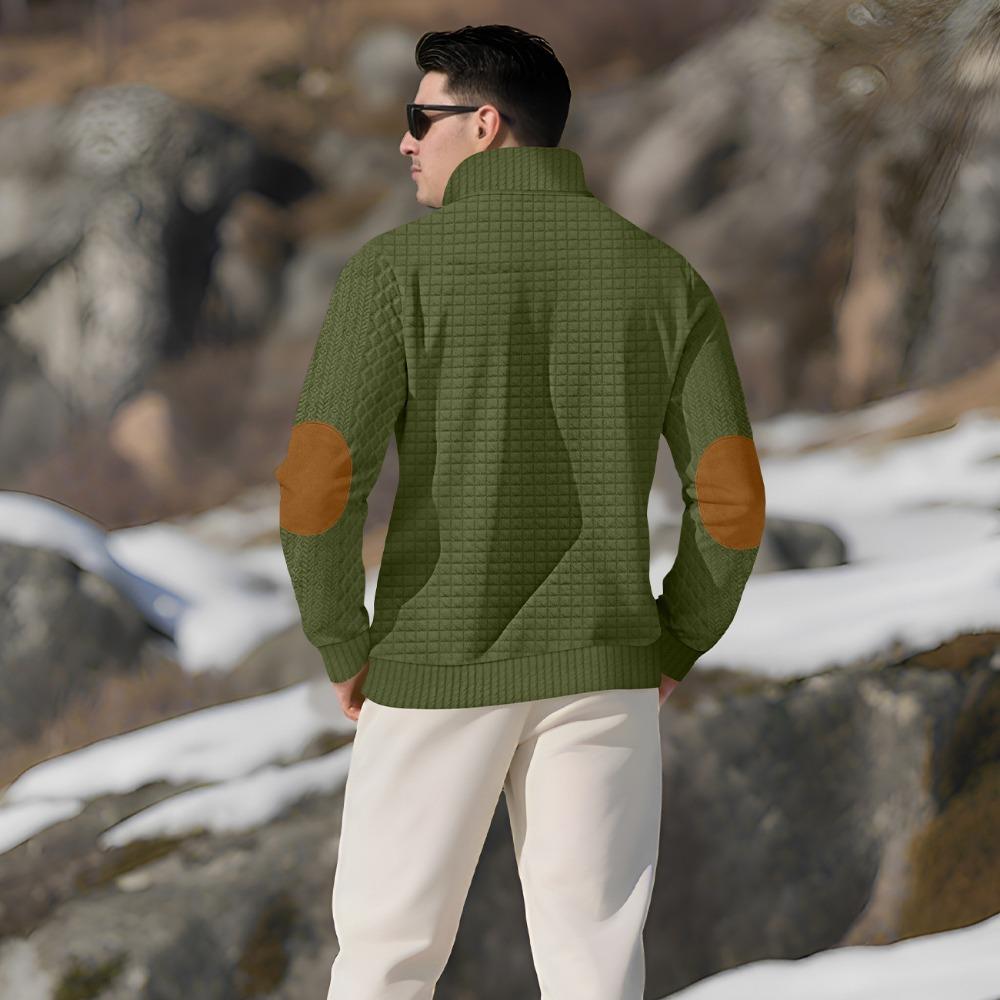Autumn and Winter Men's New Square Grid Men's Stand Up Collar Single Breasted Casual Long Sleeved Sweatshirt