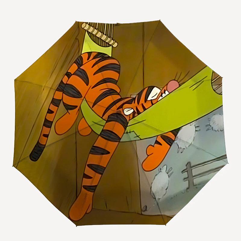 Ombrello Automatico Apri e Chiudi a Tema Tigger e Amaca, Ombrello Portatile Colorato a 8 Stecche, Adatto per Uomini e Donne, Un Perfe
