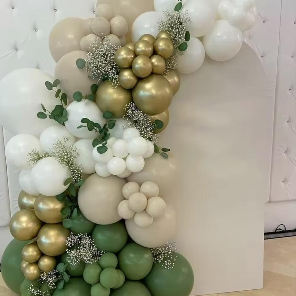 101pcs Green and Sand White Latex Balloon Arch Kit, Birthday Decoration, Wedding, Festival, Anniversary, Bridal Shower Decoratio