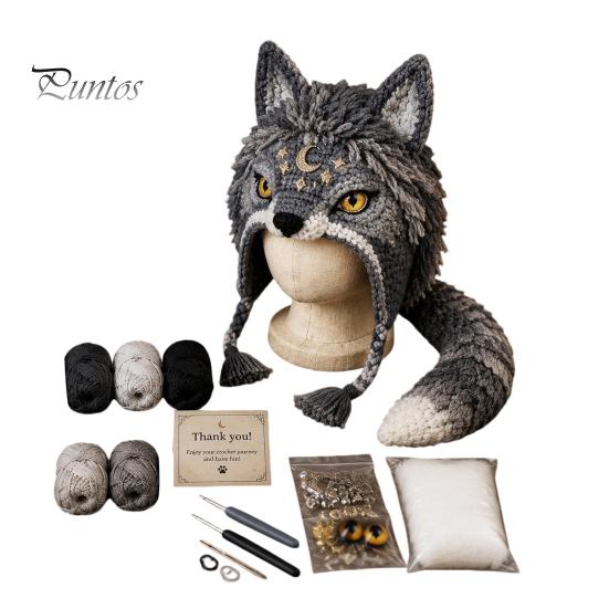 Beginner Friendly Yarn Arts Animal Hat Crochet Kit, Fantasy Hood DIY Cute Craft Gifts for Adults Unicorn Fox Frog Earflap Crafting Kit Teens Halloween