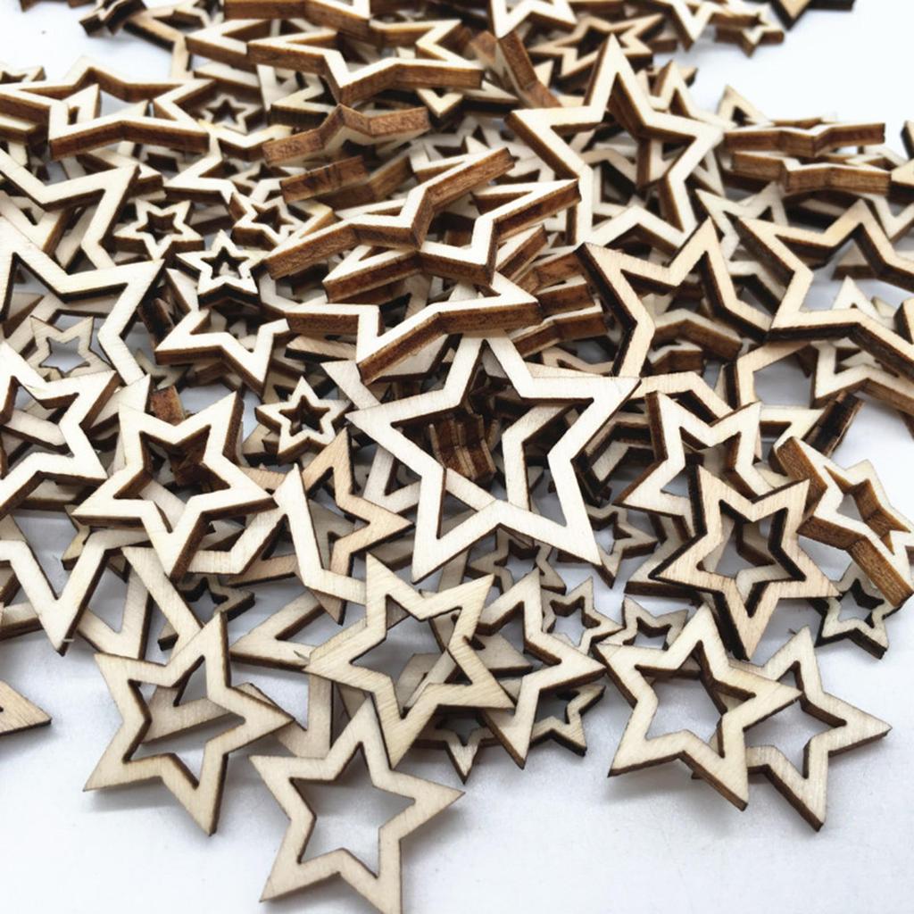 100 Hollow Wood Stars, Versatile Cutouts And Decorations for Year-round Celebrations Christmas
