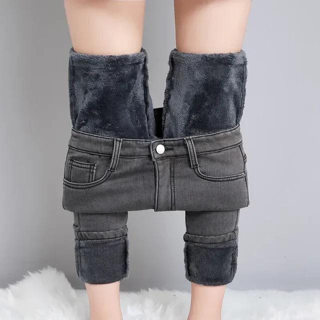 Women's High-Waisted Fleece-Lined Slim-Fit Denim Jeans for Winter Warmth