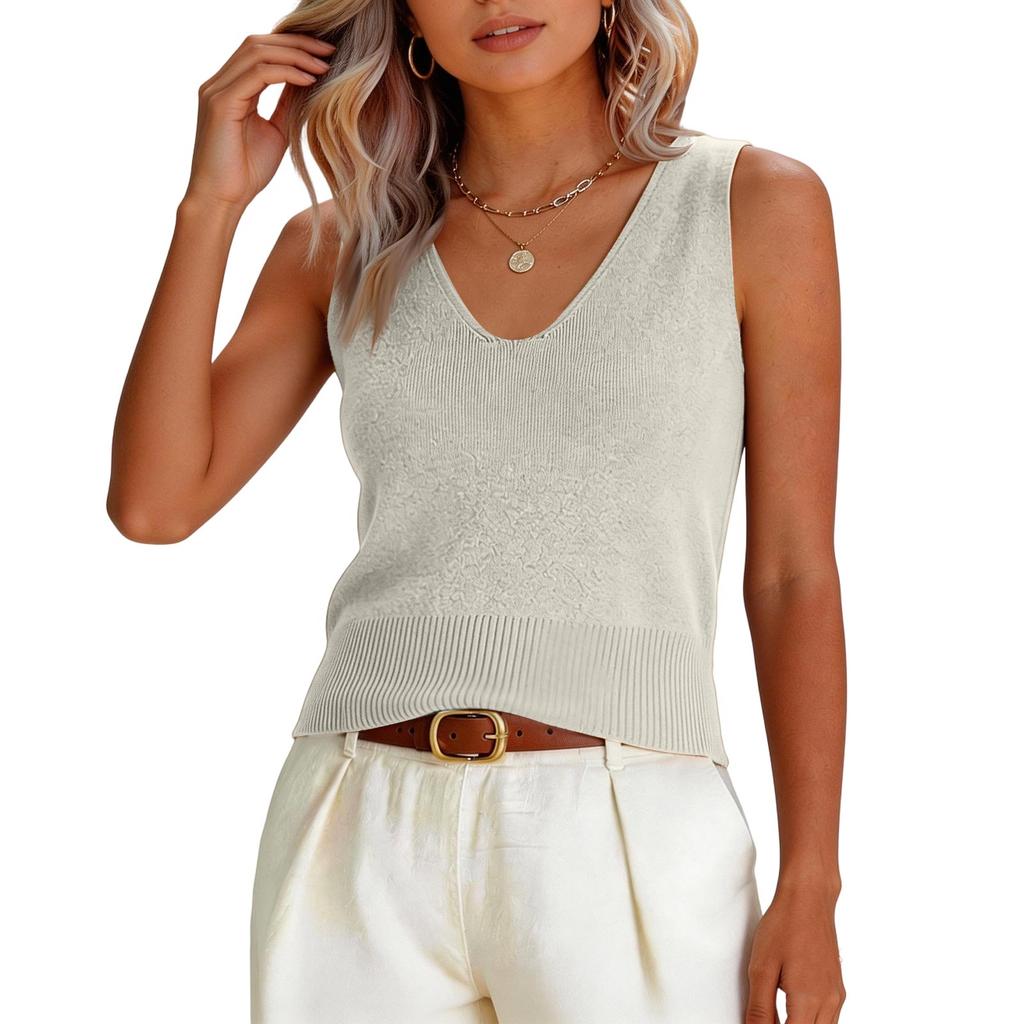 Damen Mode Cropped V-Ausschnitt Ganzstrick Cami Top