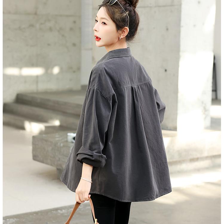 Cămașă coreeană largi de toamnă pentru damă, ocazională și versatilă, din bumbac lavabil, cămașă din blugi