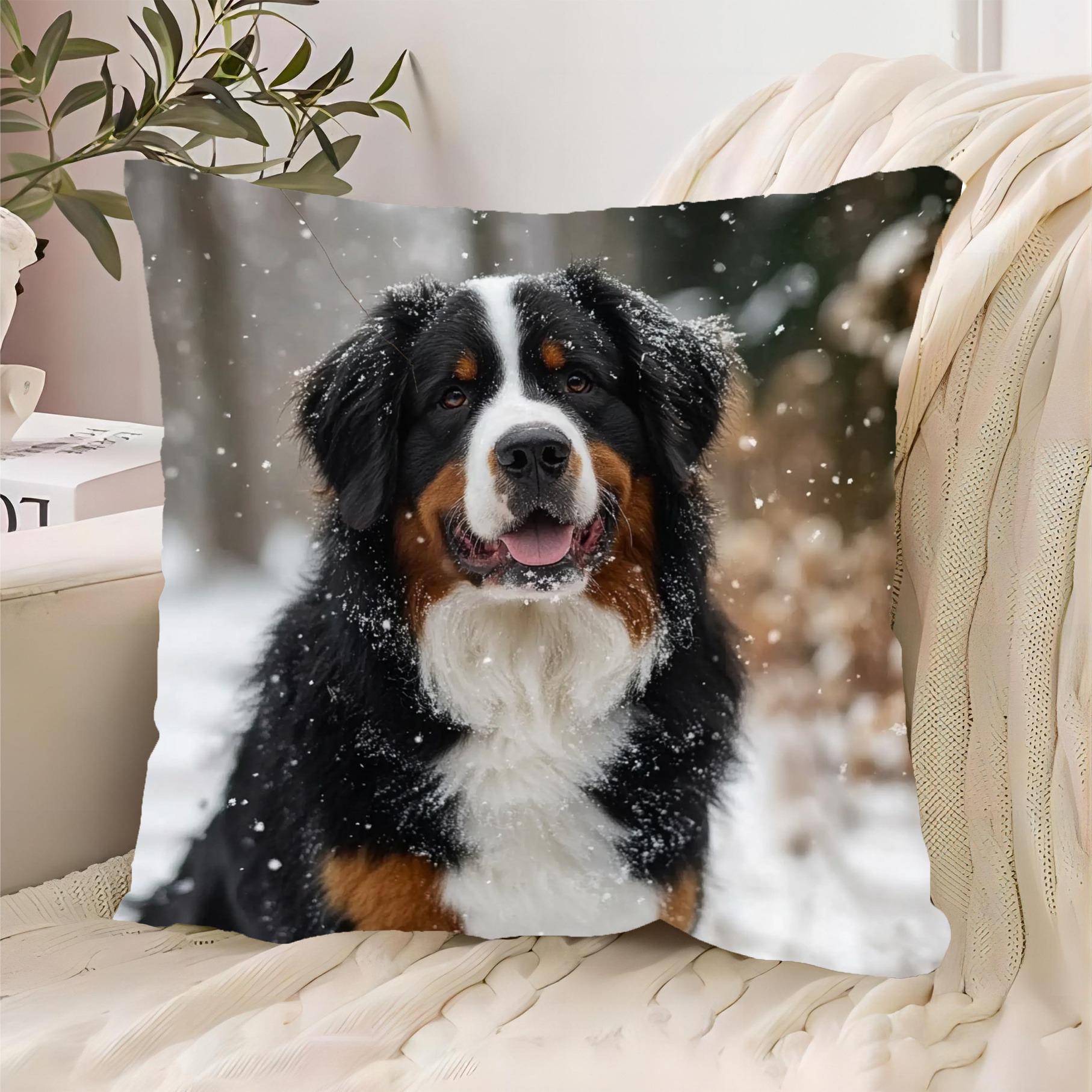 Een Berner Sennenhond Puppy Kussensloop Schattig Hond Design Polyester Stof voor Banken, Bedden, Auto's, Woonkamer Kussenhoes 45x45cm gray