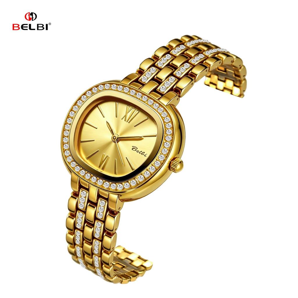 Womens Elegant Rhinestone Wrist Watch Waterproof Classic Roman Dial Ladies Dress Watch Alloy Strap