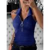 Spring and Summer Solid-color Striped Lapel Zippered Vest Fashionable and Casual T-shirt Women's Wear