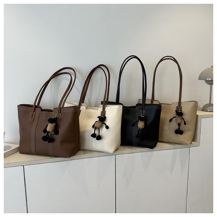 Korean Style Minimalist Bucket Bag Women Faux Leather Tote Shoulder Handbag Large Capacity Commuter Purse