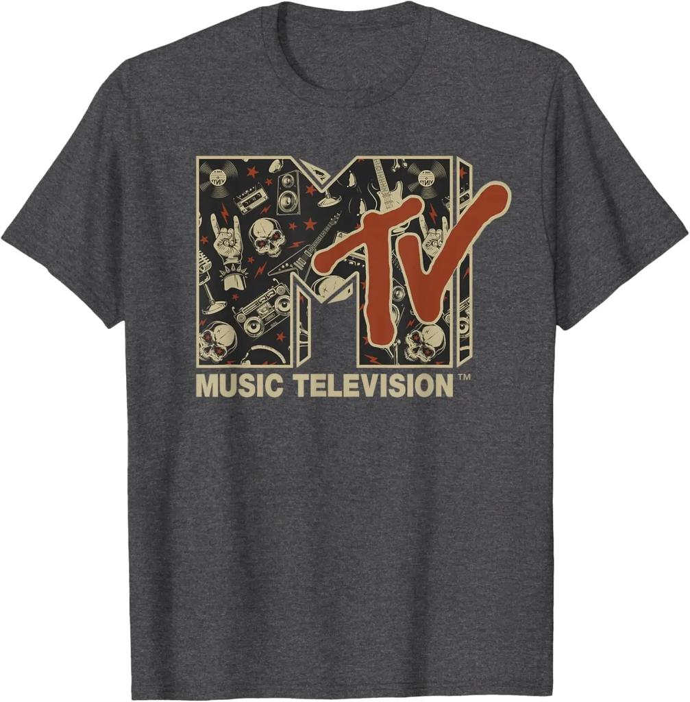 MTV Rock N Roll Music Hard Heavy Metal Skull Guitar Vintage T-Shirt Y2k Clothes Women Clothing Tee Shirt Femme Camisetas