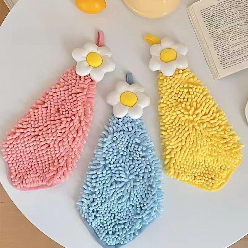 

3pcs Kitchen Towel Set Super Soft Bathroom Towels Cute Flower Fury Used for Hand Wiping Home Cleaning Ideal Bathroom Accessories Kitchen Supplies Yellow+Blue+Pink