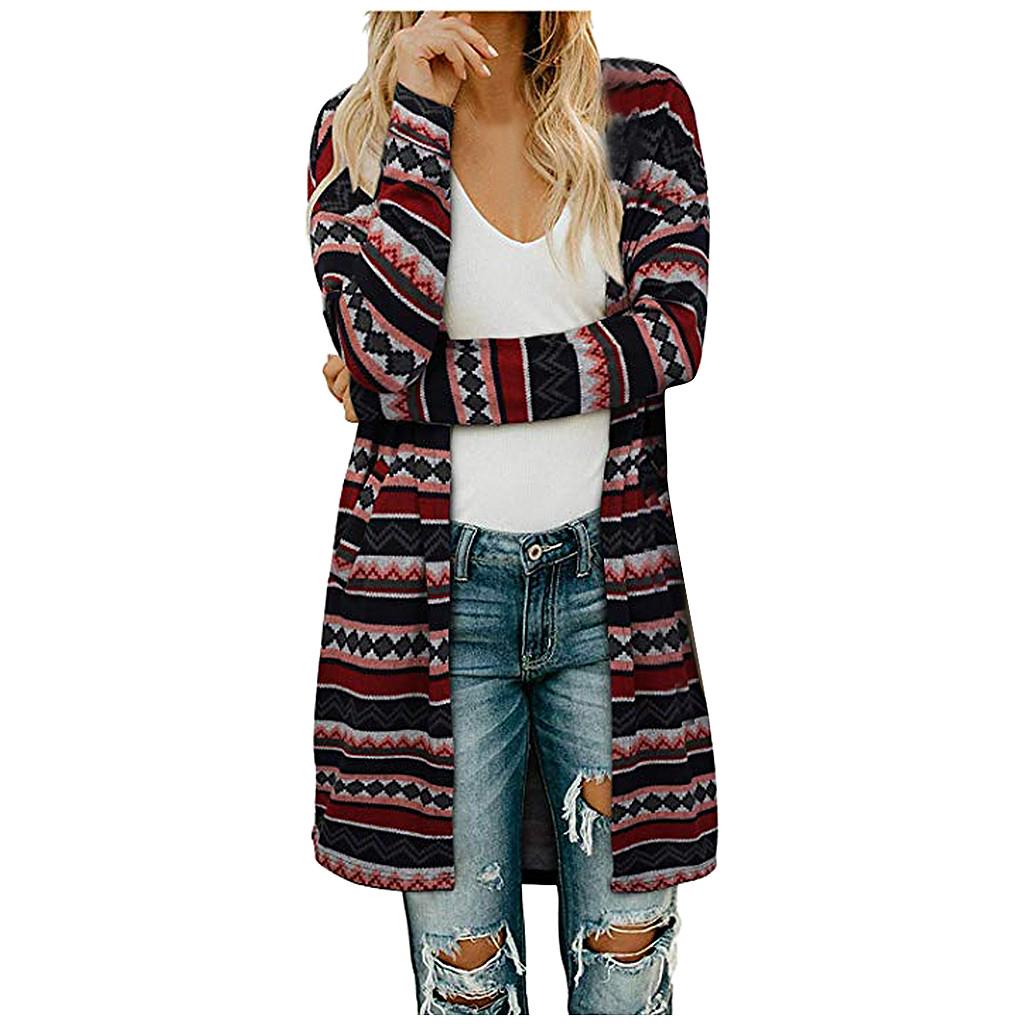 Women's Open Front Leopard Cardigan Pockets Long Sleeve Lightweight Sweater Coat