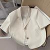 Women's Square Neck Short Sleeve Regular Fit Blazer Two Button Casual Blazer