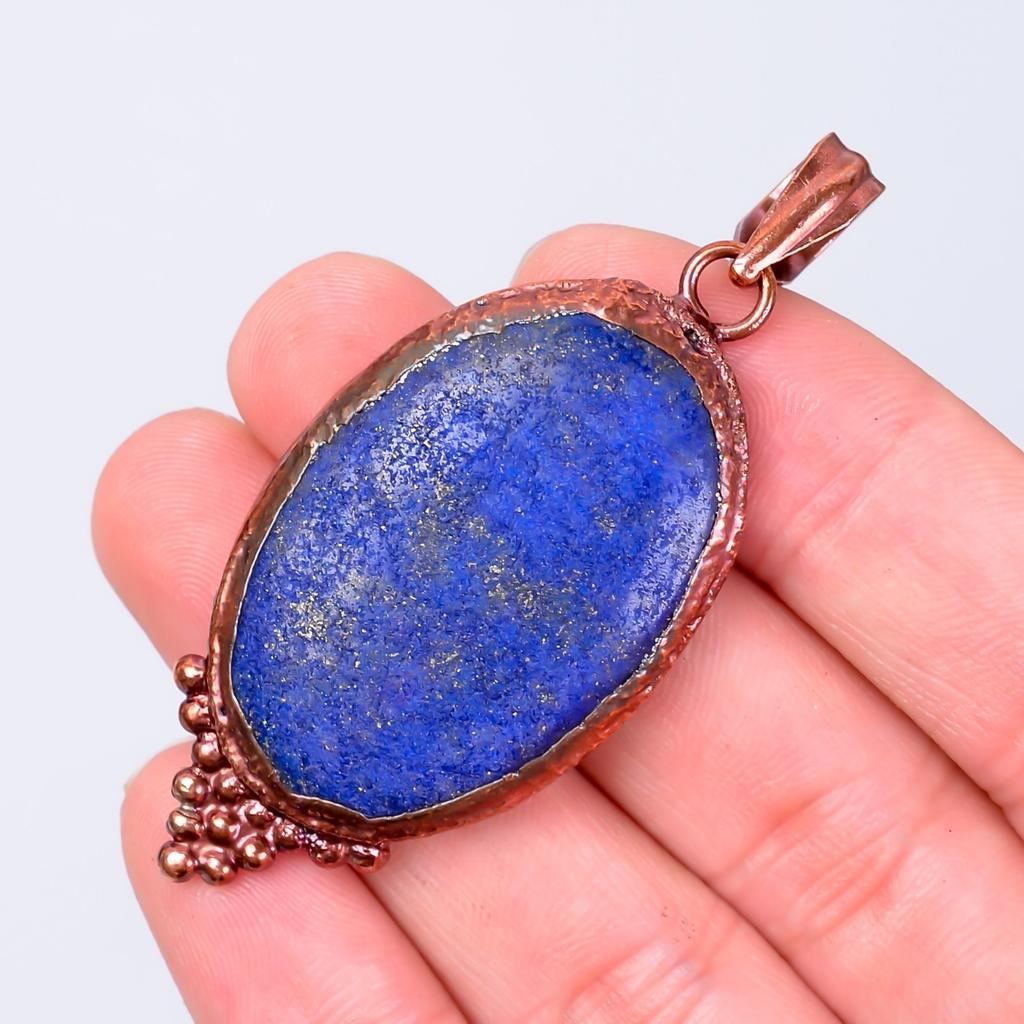 Natural Lapis Lazuli Copper September Birth Electroformed Handcrafted Pendant V-53