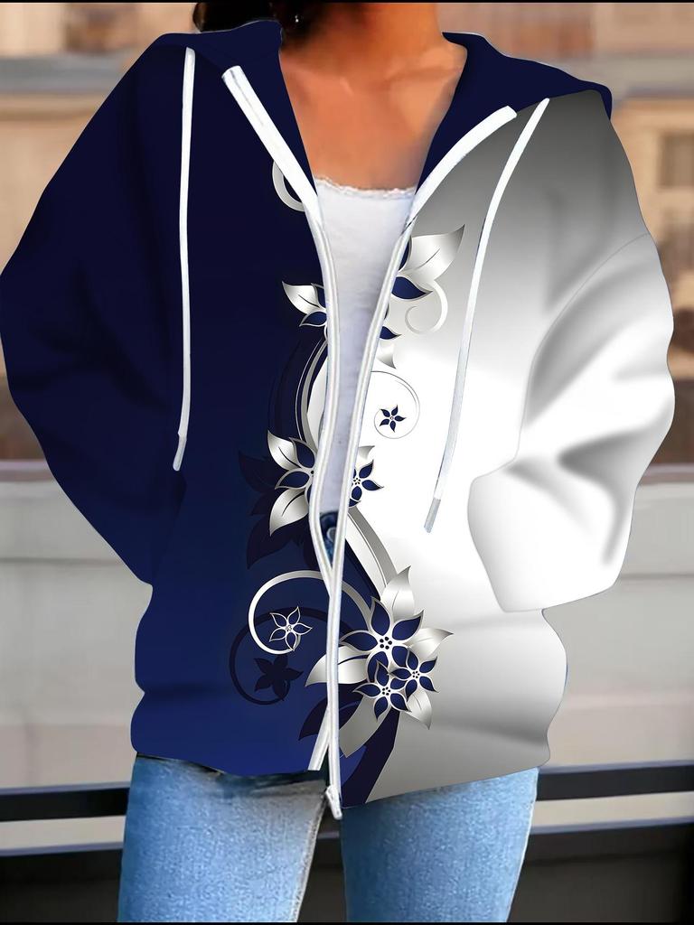 Cardigan con cappuccio stampato 3D a fiori Taglie forti Autunno Inverno Retrò
