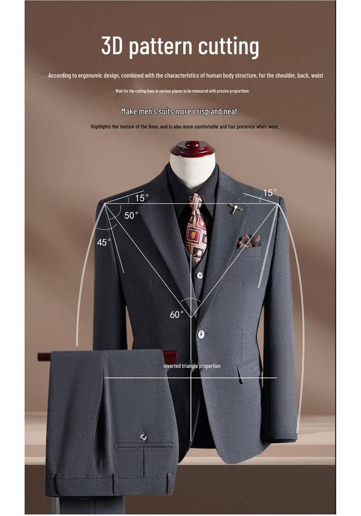 Douyin Bestseller Men's Notched Lapel Business Casual Three-Piece Suit Set