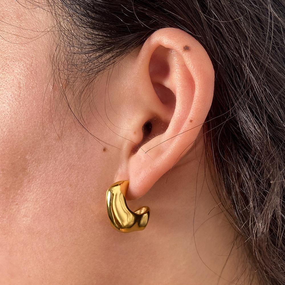 18K Gold Plated Irregular Stainless Steel Hollow Hoop Earring for Women Design Jewelry