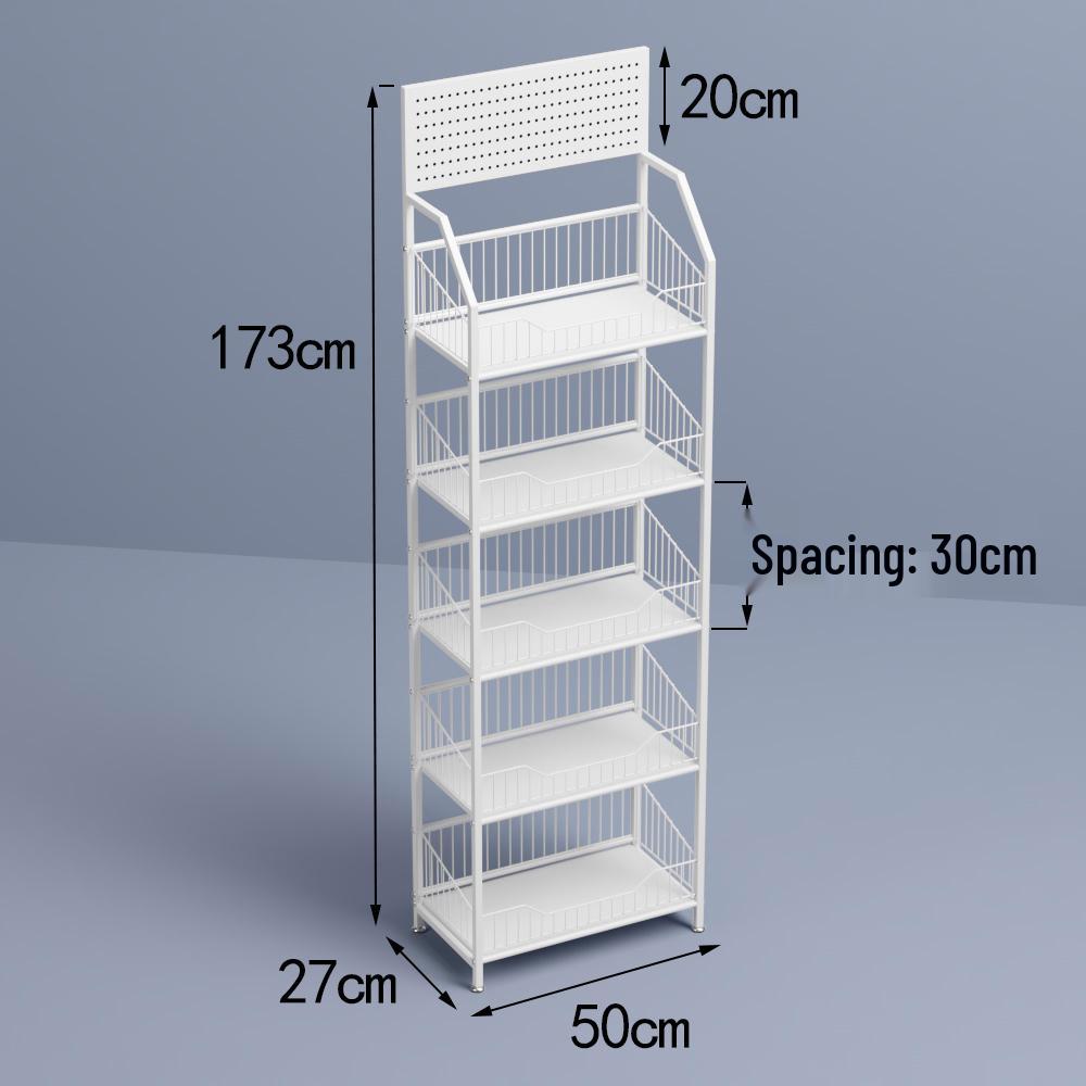 Freestanding Multilayer Snack & Beverage Display Rack for Convenience and Home Use